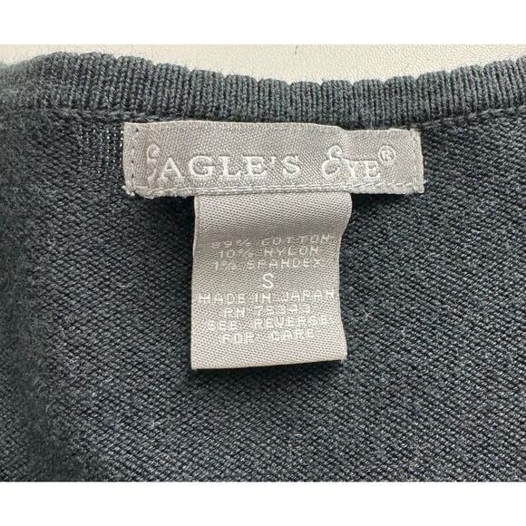 VTG Eagle Eye Black Cardigan Cream Floral Decor Button Up Size Small - Picture 7 of 7